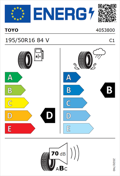 Tyre Label for Toyo Proxes TR1 195/50R16 84V