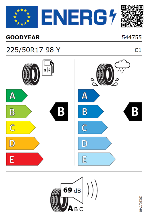 Tyre Label for Goodyear Eagle F1 Asymmetric 3 225/50R17 98Y