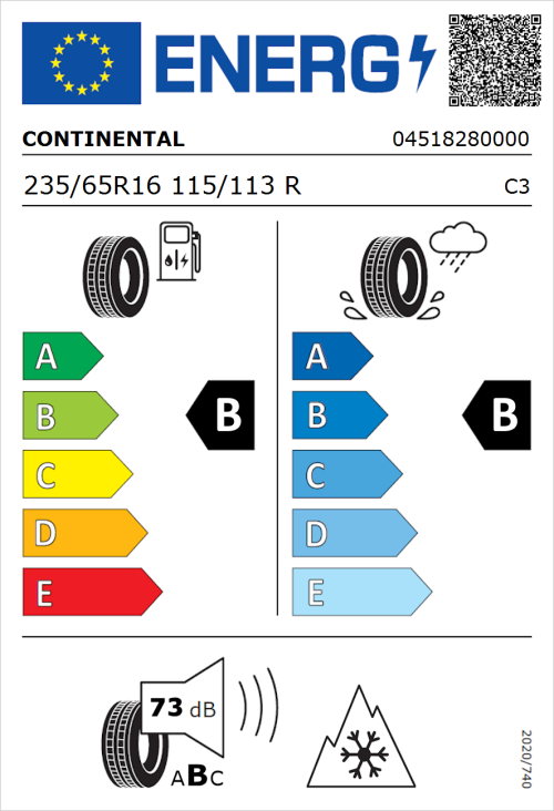 Tyre Label for Continental VanContact A/S Ultra 235/65R16 115/113R