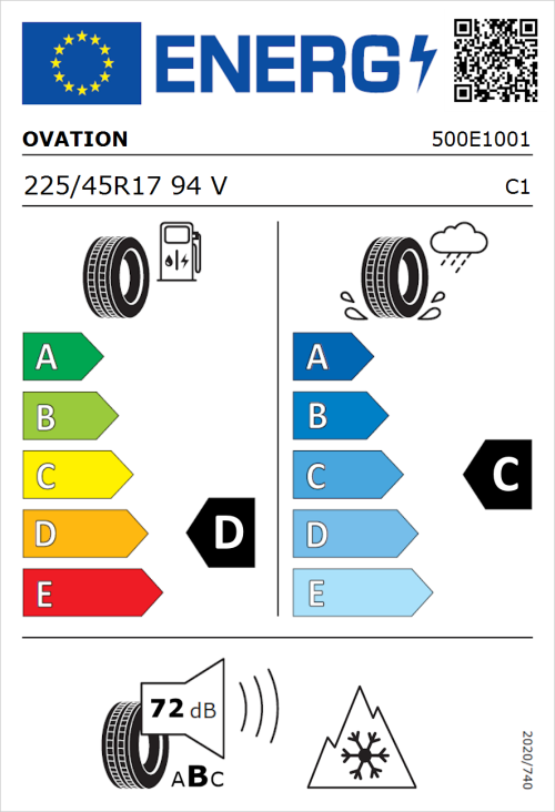 Tyre Label for Ovation VI-782 AS 225/45R17 94V