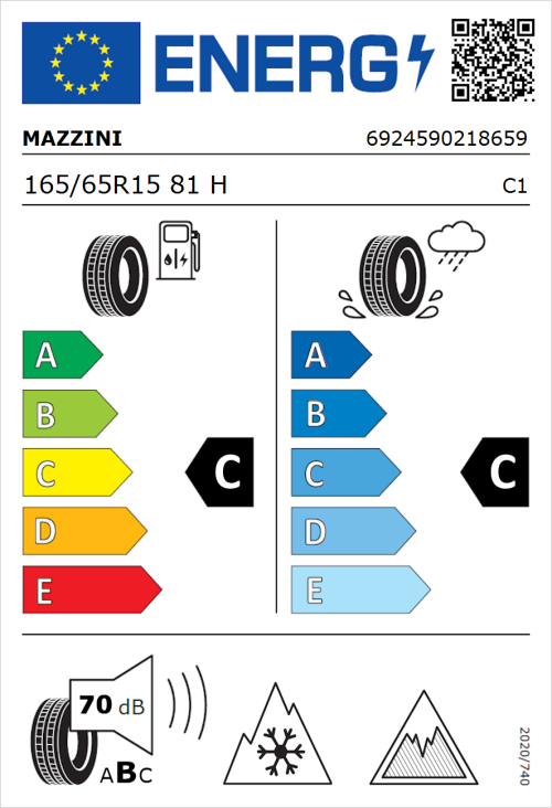 Tyre Label for Mazzini Versat-AS8 165/65R15 81H