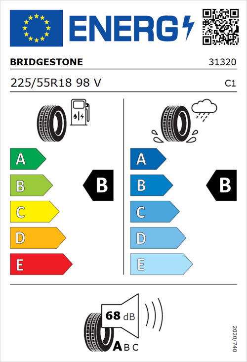 Tyre Label for Bridgestone Turanza 6 225/55R18 98V