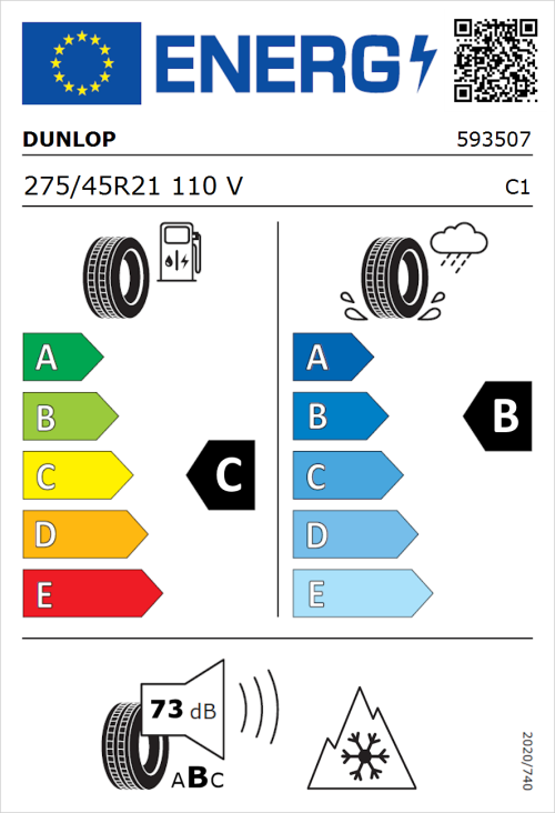 Tyre Label for Dunlop SP Winter Sport 5 SUV 275/45R21 110V