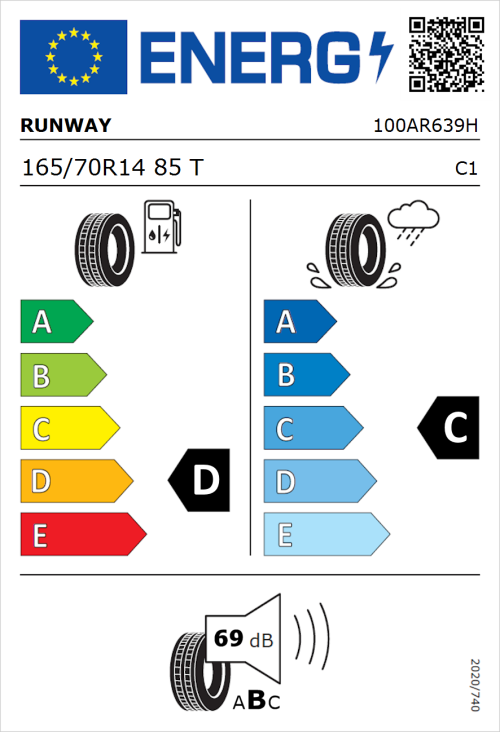 Tyre Label for Runway Enduro 726 165/70R14 85T