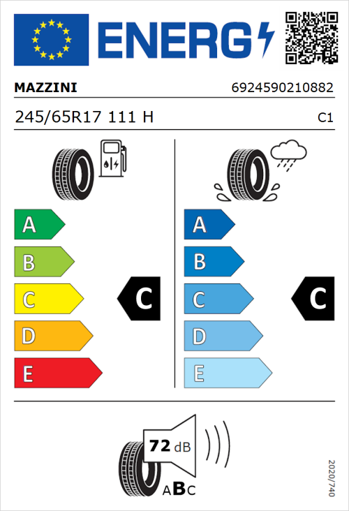 Tyre Label for Mazzini Ecosaver 245/65R17 111H
