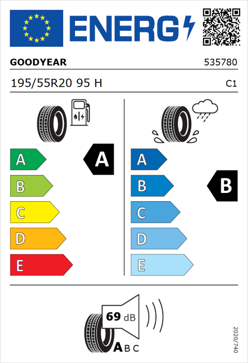 Tyre Label for Goodyear EfficientGrip Performance 195/55R20 95H