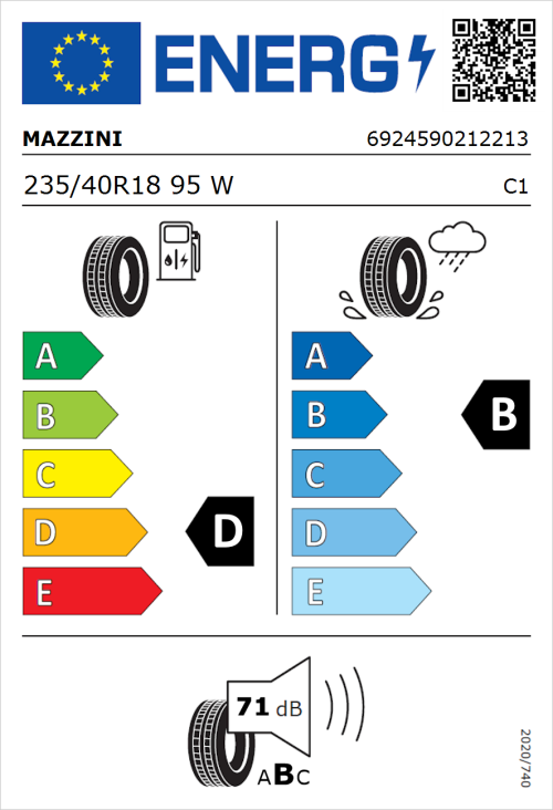 Tyre Label for Mazzini Eco 607 235/40R18 95W